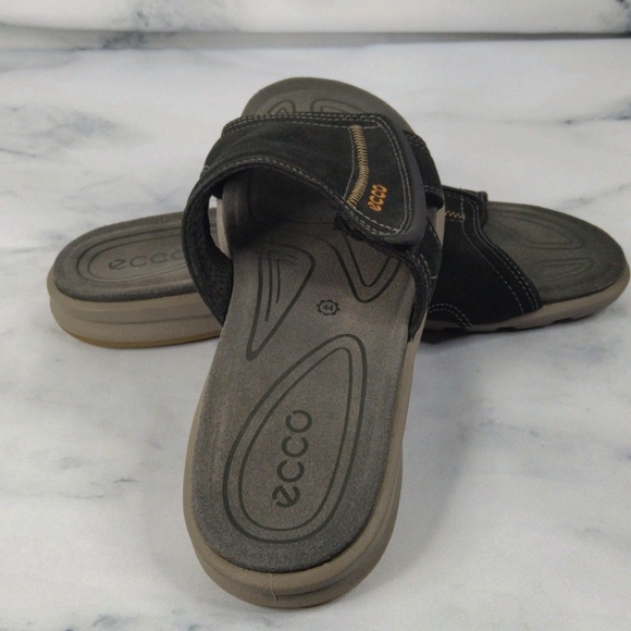 Ecco Men’s Black + Gray Velcro Strap Slide Sandals / Size EU 44 / US 10 - Picture 4 of 6